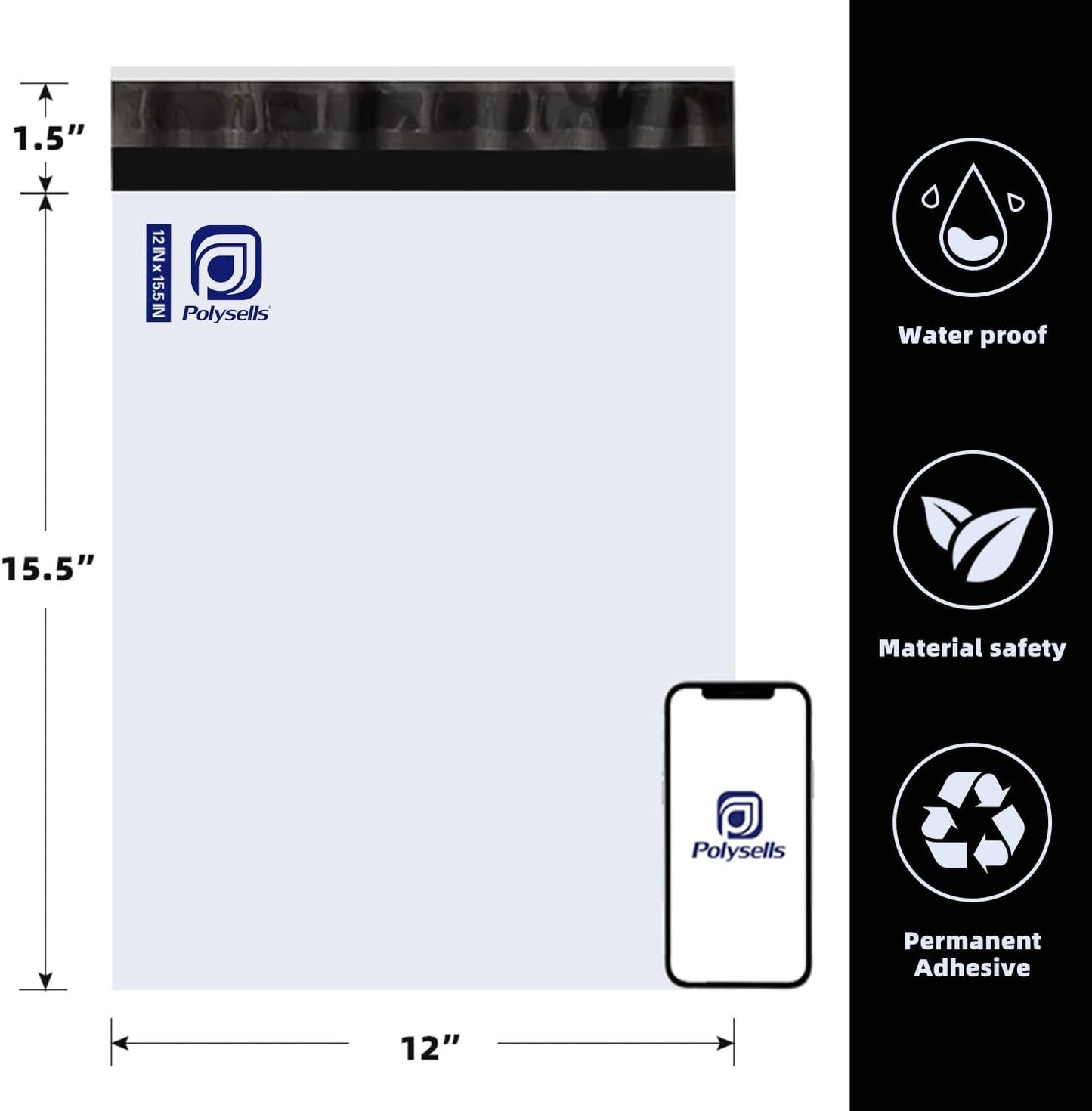 POLYSELLS 200 pcs 12x15.5 Inch White Poly Mailers Shipping Envelopes, Strong Adhesive Sealing, Waterproof, and Tear-resistant Postal Mailing Bags for Clothing, Books, and Accessories