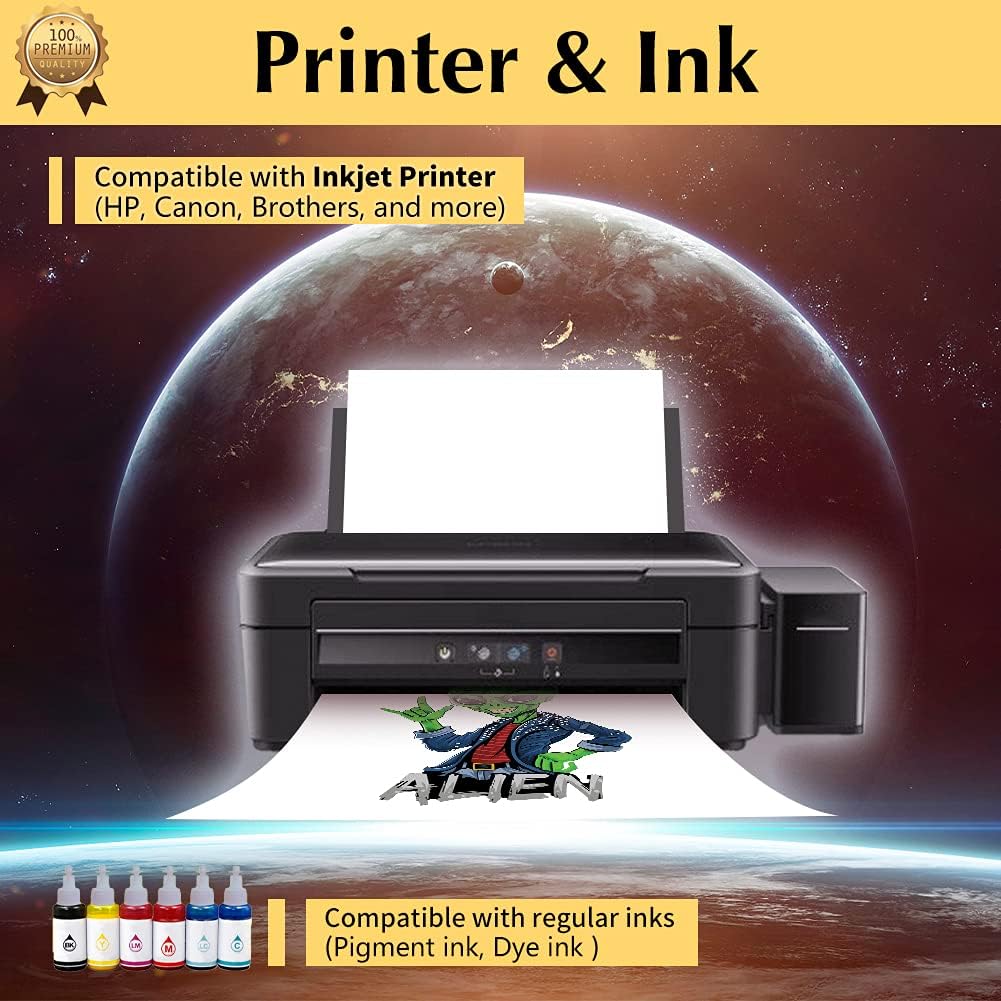 TransOurDream Tru-Iron on Heat Transfer Paper for Dark Fabrics (25 Sheets, 8.5x11, Dark 5.0) Printable Heat Transfer Vinyl for T-Shirts Iron on Transfers for Inkjet Printer (TRANS-D5-20)