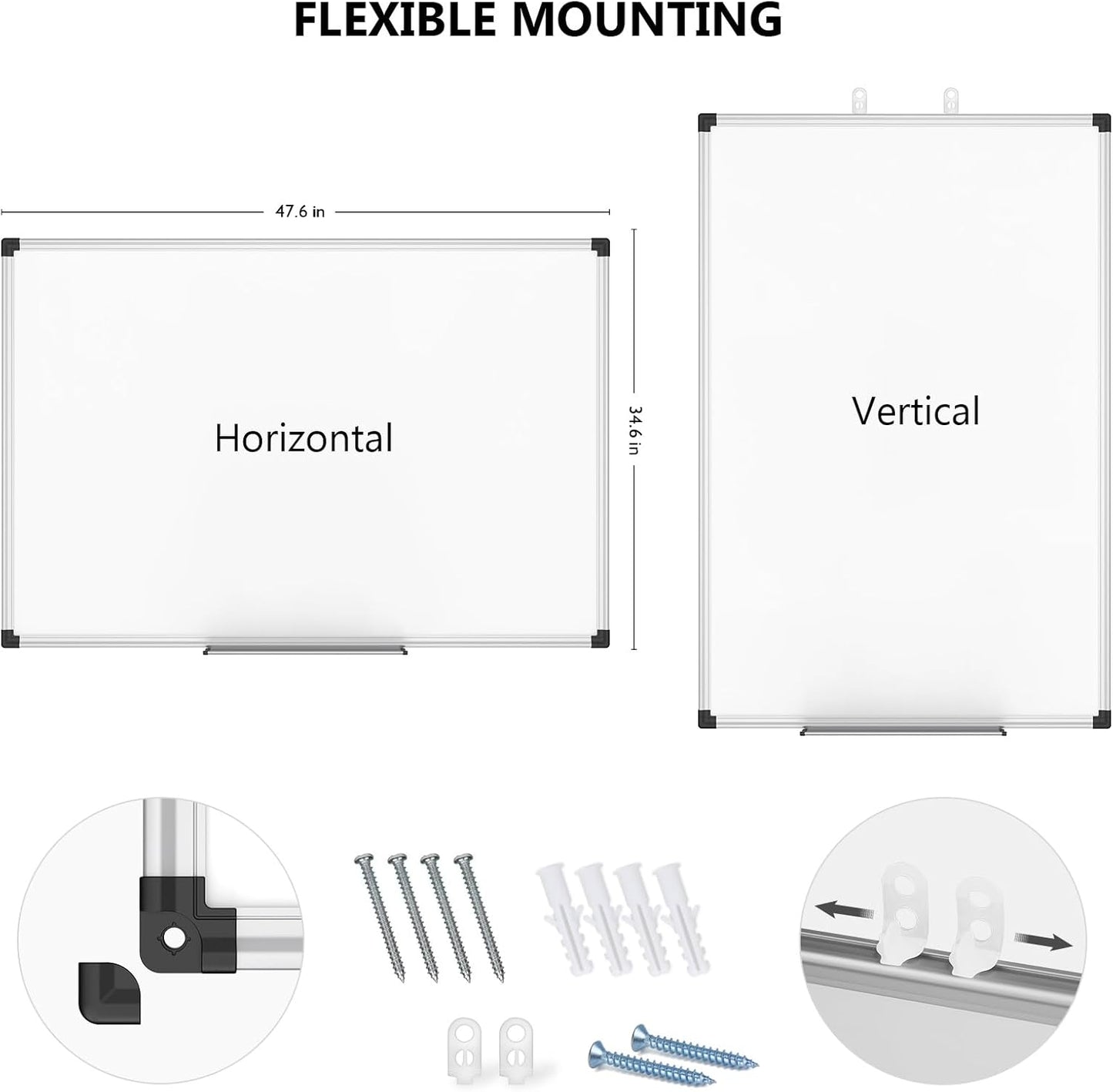 XBoard Whiteboard 48 x 36 Inch, Magnetic Dry Erase Board with Aluminium Frame & Marker Tray 4' x 3' | Wall Mounted Magnetic White Board for Home School Office