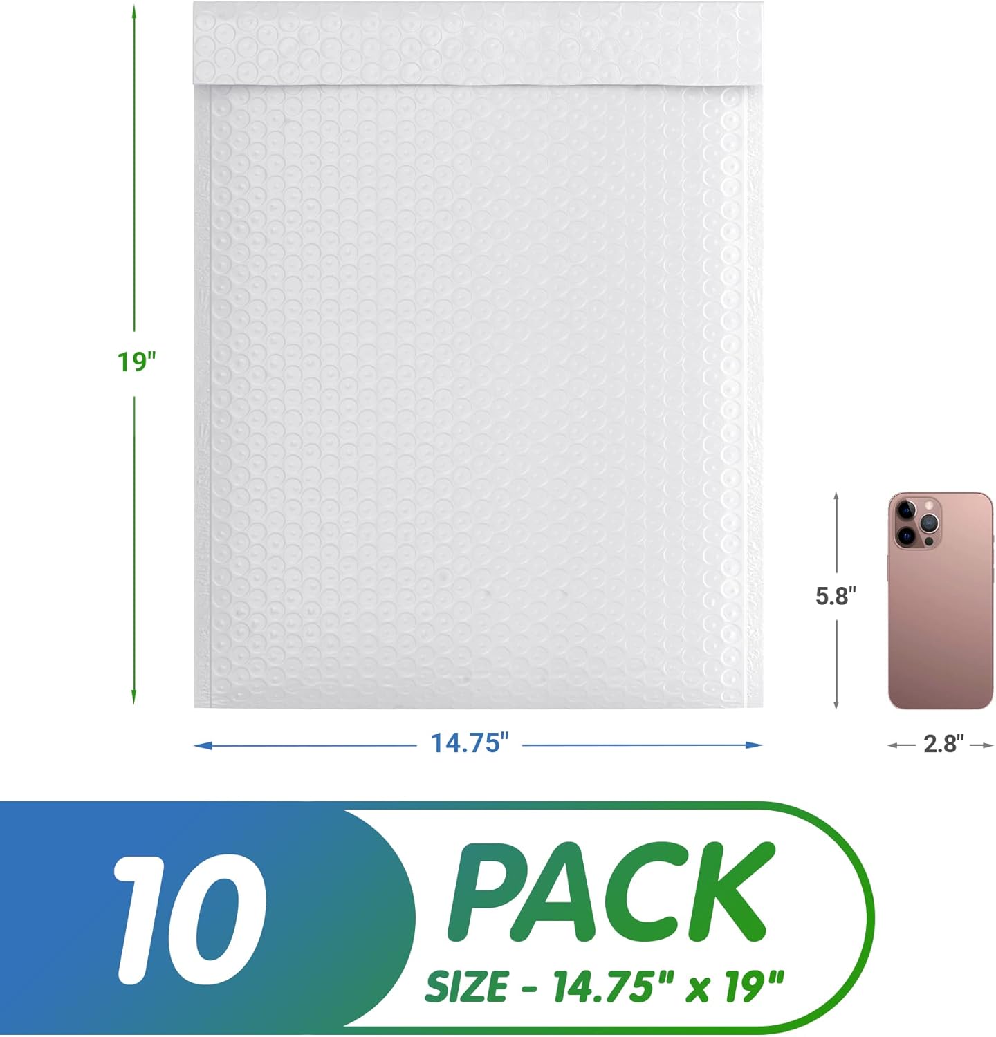 White Poly Bubble Mailers Self Seal, 14.75 x 19 Inch. Pack of 10 Bubble Packaging Envelopes for Shipping. Durable Padded Envelopes Waterproof. Self Seal Padded Mailers. Shipping Packages