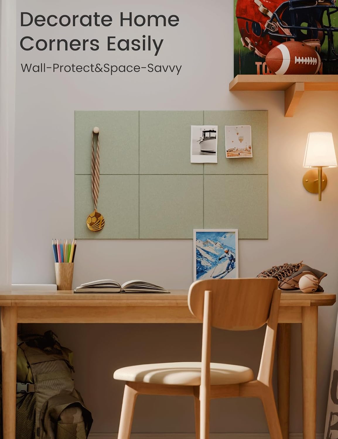 Felt Bulletin Board Tiles -28"x18" Cork Board Alternative for Office Decor, Push Pin Board Wall Organizer 6-Pack - Sage