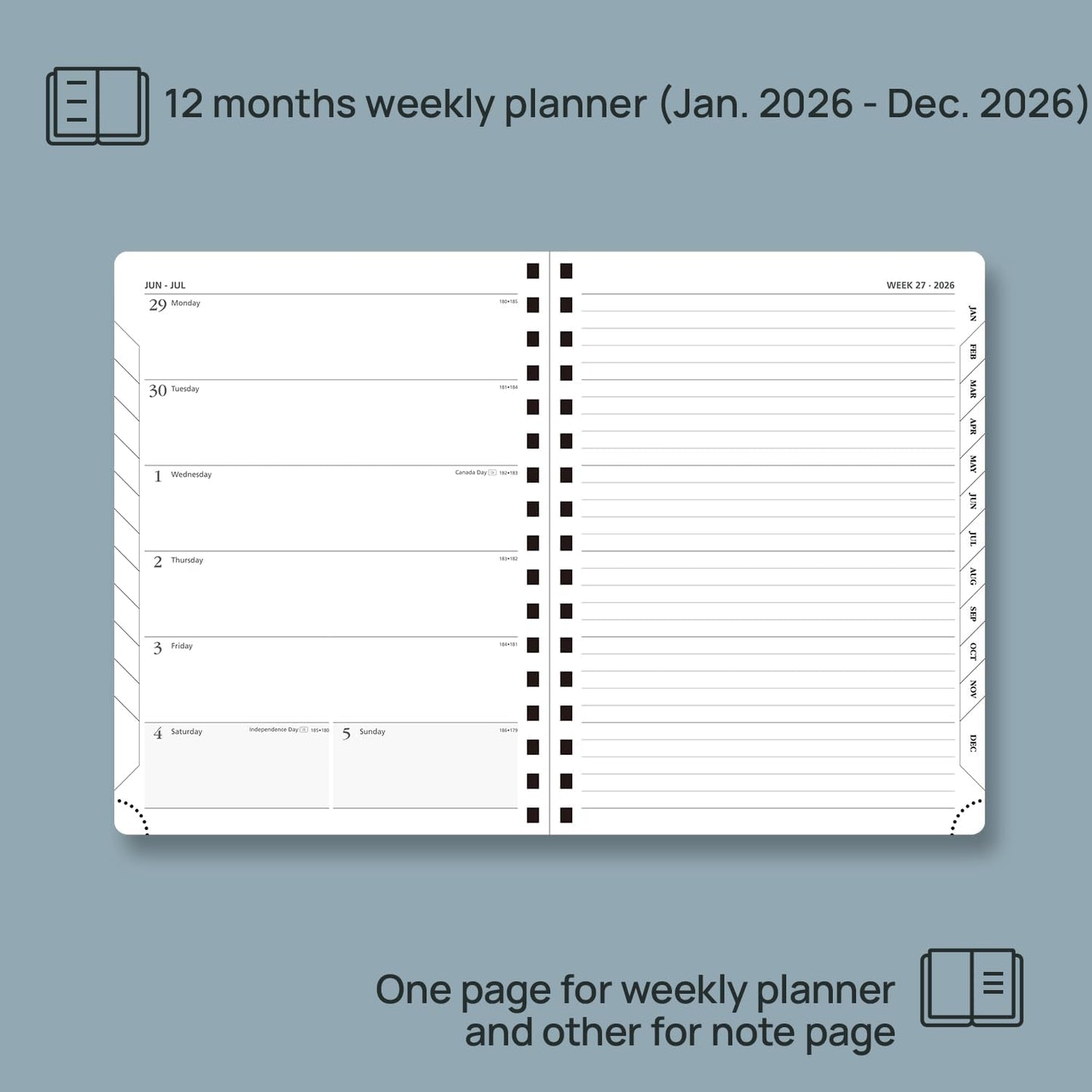 POPRUN 2026 Planner Weekly Notebook (Jan-Dec), Medium 8.5''x 6.5'' - Agenda 2026 Calendar Book with Monthly Tabs, Inner Pocket, Spiral Soft Cover, 100 GSM - Brown