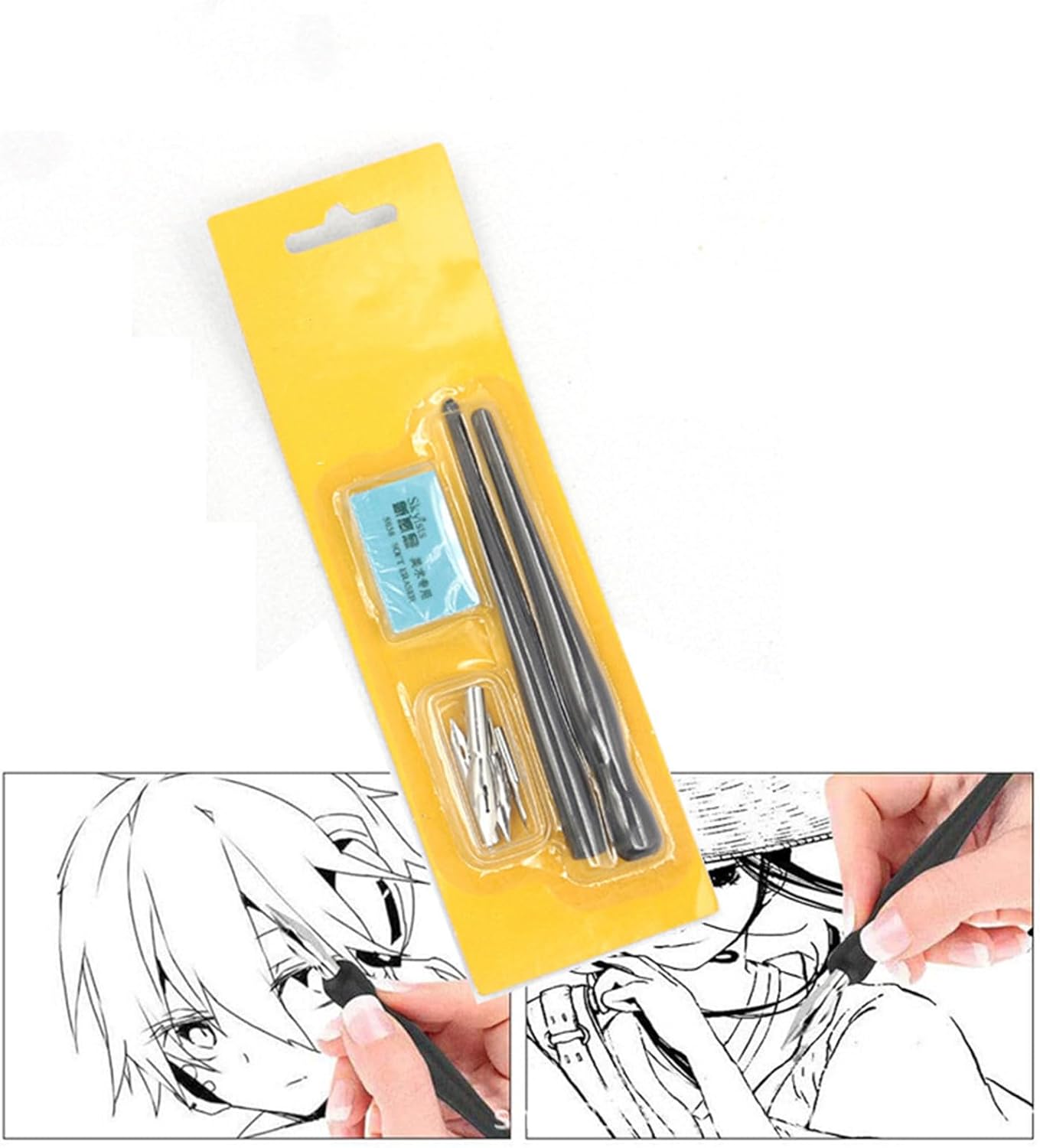 Manga Pen Cartoon Comic Pen Nib Drawing Tools Comic Dip Pen Set with 2 Black Pen Holders 5 Nibs 1 Drawing Eraser