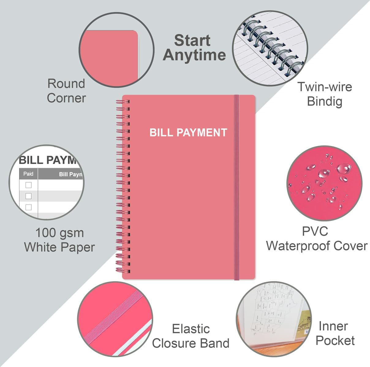 Bill Payment Tracker Notebook - Monthly Bill Organizer & Planner for Personal Budgeting Financial, Payments Checklist Organizer, 5.8" x 8.5", Pink