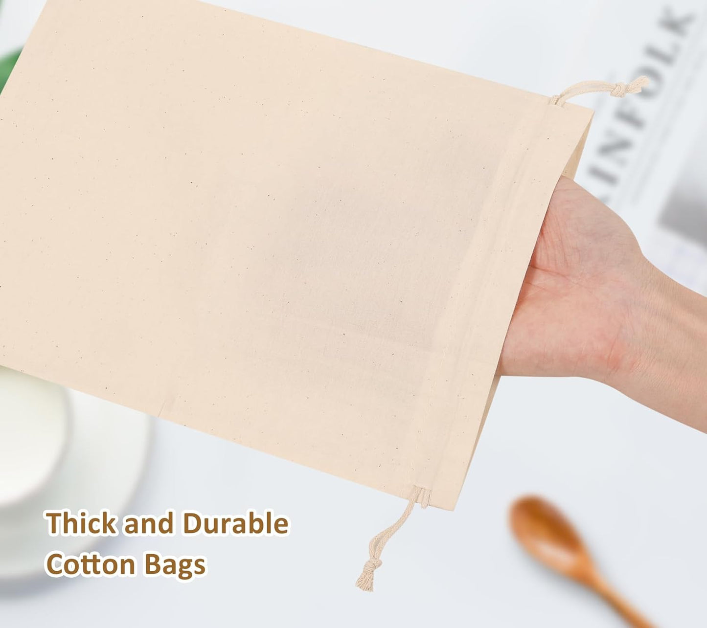 20PCS Cotton Produce Bags, 8X10inch Reusable Muslin Storage Bags with Drawstrings, Natural Cotton Bags, Washable, Biodegradable Linen Bag, Cloth Bags