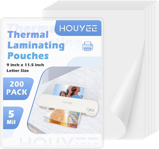HOUYEE 200 Pack 5 Mil Thermal Laminating Pouches, Hold 8.5 x 11 inch Sheets, Ultra Clear Laminating Sheets, 9 x 11.5 Inch Laminate Sheets for Laminator, for Letter Size, Office and School Supplies