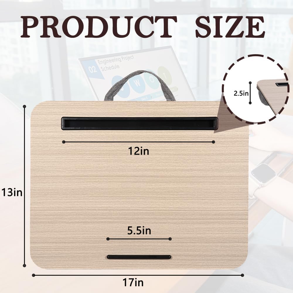 Lap Desk, Portable Laptop Desk Fits Up to 16“ Laptops, with Tablet Slot, Built-in Cushion, Great for Home & Office,Lap Desk with Cushion (Black Wood, Medium)