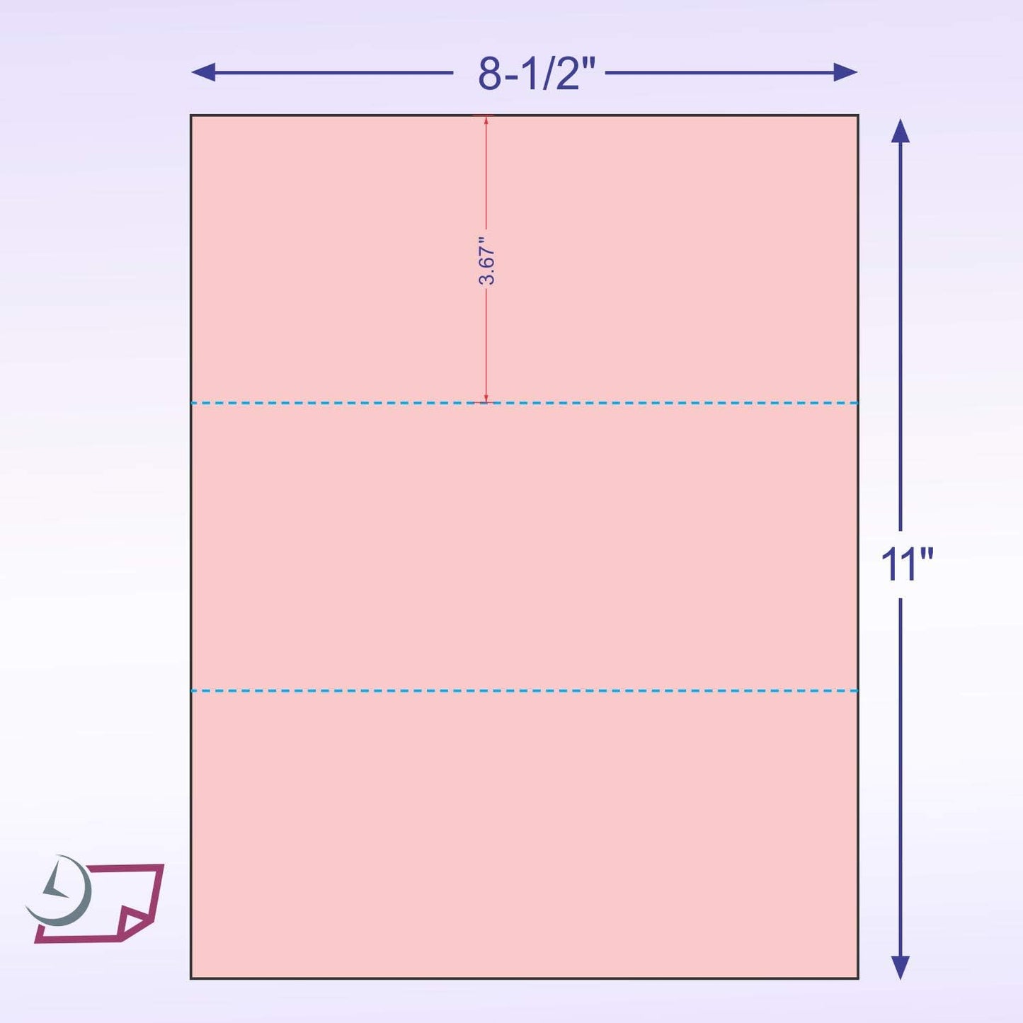 NextDayLabels - Pack of 500 Sheets, 8-1/2 x 11" Letter Size Perforated Paper (Pink, Perf @ 3-2/3" and 7-1/3")