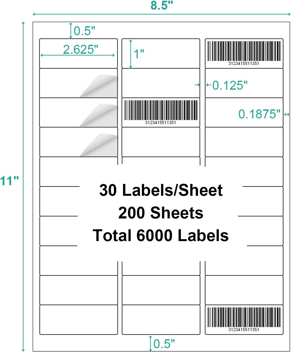 200 Sheets 6000 Labels Address Labels Sticker for Laser & Inkjet Printer, 1" x 2-5/8" White Blank Printable Shipping Address Labels, Strong Adhesive for FBA Label, Easy to Peel