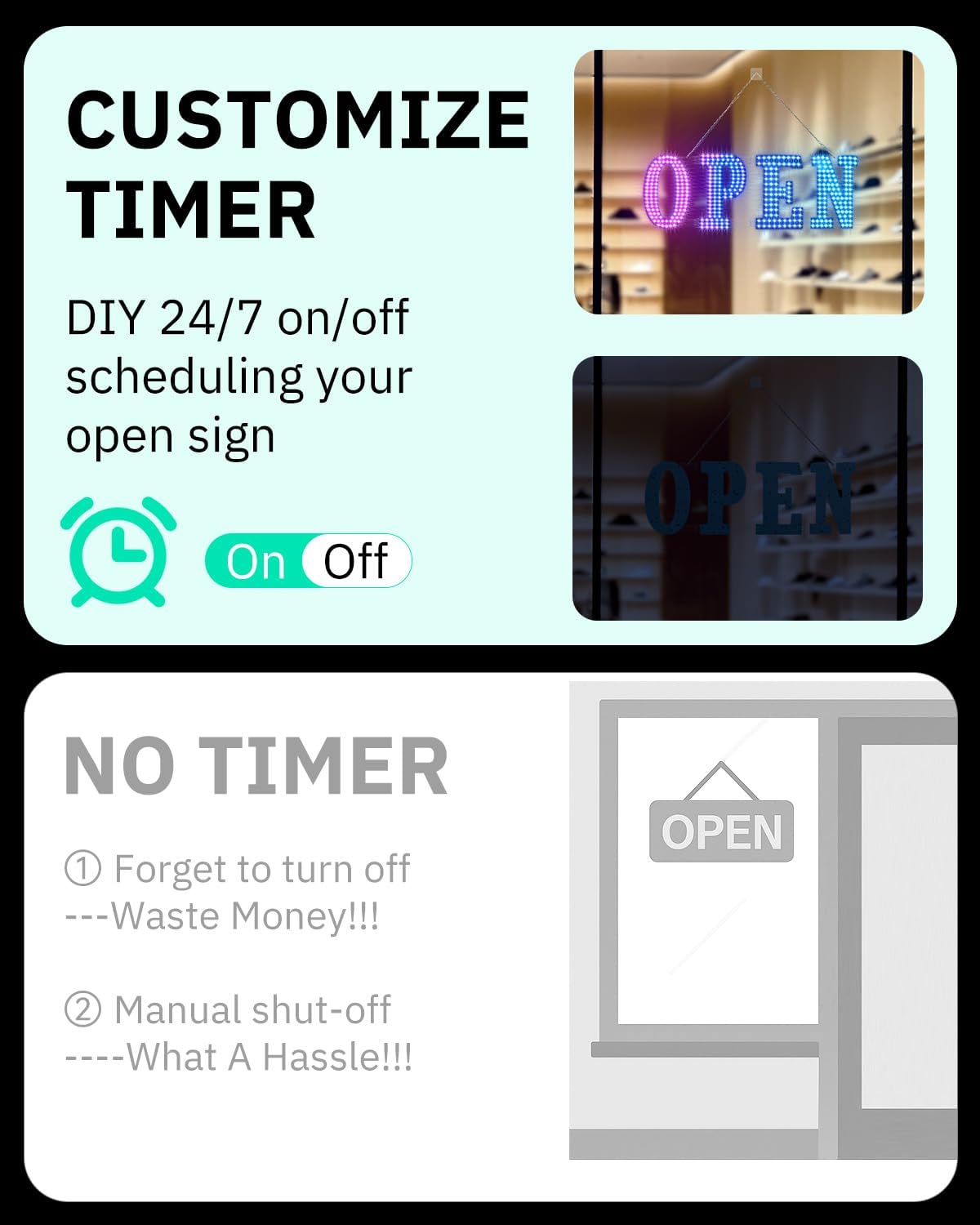 LED Open Signs for Buiness, 48"x16"Large Open Light Up Signs with Remote Controls, Smart App, DIY Editor Colours Sign Flashing Light for Storefront Window Bar Salon Cafes Retail Shops