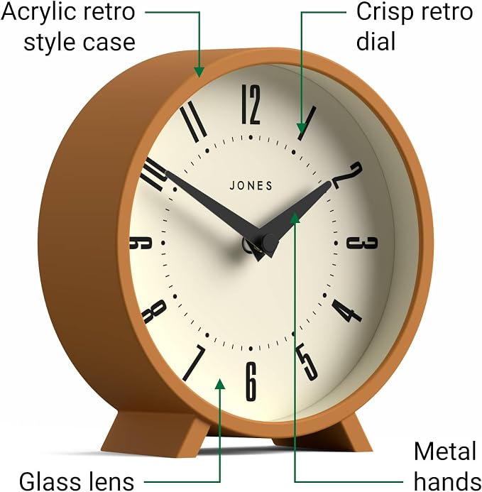 JONES CLOCKS® Venus Desk Clock | Modern Round Design | Mustard Yellow | Stylish - Image 5