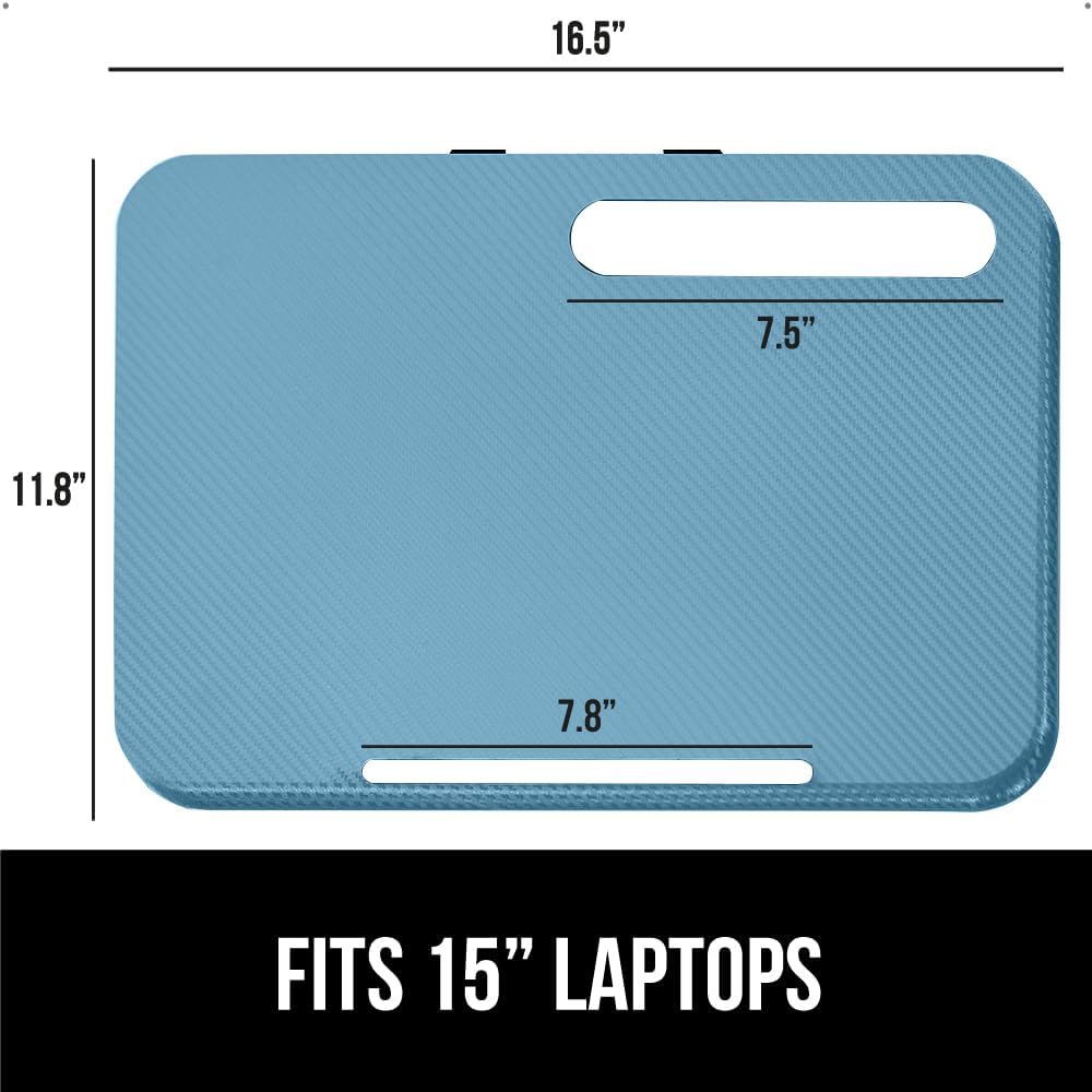 GORILLA GRIP Laptop Lap Desk with Phone Holder, Pillow Cushion Desks Fit Laptops up to 15.6", Tray Ledge Keep Computers in Place, Portable Travel Workstation Essentials for Home, Dorm Room, Blue