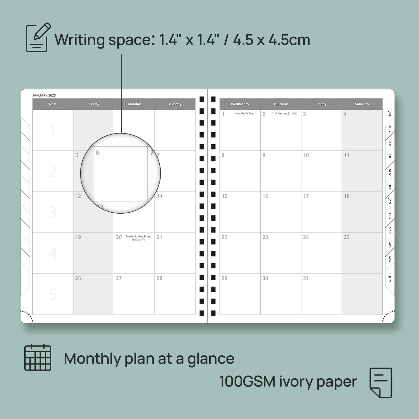 POPRUN Academic Planner 2025-2026 (July 2025-June 2026), Daily Weekly and Monthly Appointment Book (Wirebound Hard Cover - 10'' x 8'') with Hourly Time Slots, Tabs, 100 GSM - Light Pink