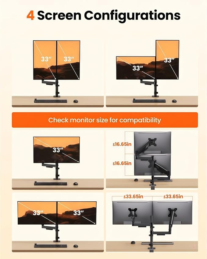 ErGear Dual Monitor Stand, Stacked Monitor Mount - Image 7