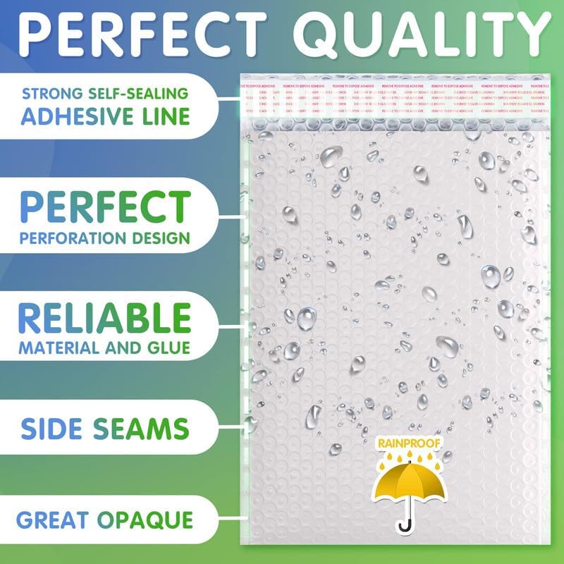 White Poly Bubble Mailers 5 x 9 Inch. Pack of 1500 Padded Envelopes Waterproof. Self Seal Padded Mailers with Durable Seams. Lightweight Padded Shipping Envelopes for Mailing Fragile Things