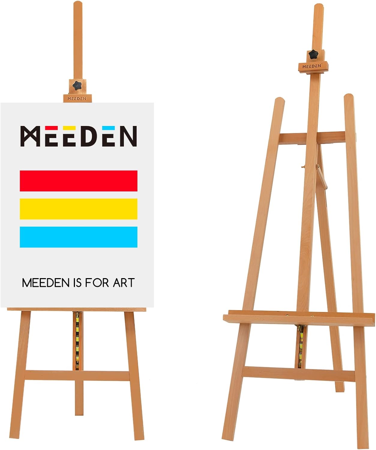 MEEDEN Large Basic Studio Easel: Hold Canvas up to 50'' Solid Beech Wood Artist Easel - Adjustable Height and Working Angles A-Frame Floor Painting Easel for Adults Artist Beginners Students