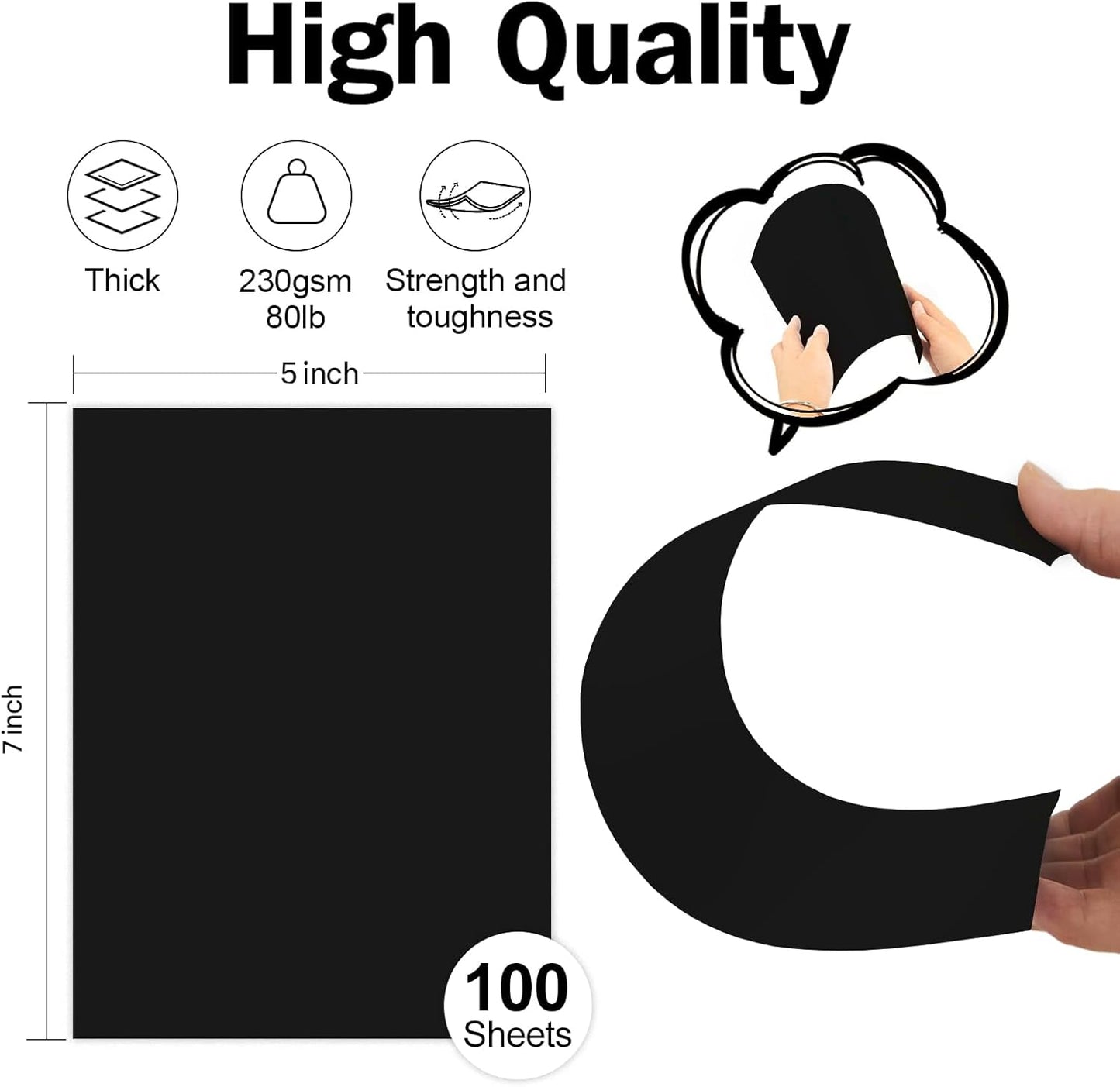 100 Pack Black Cardstock 5x7 Blank Card Thick Paper, Goefun 80lb Flat Card Stock Printer Paper for Invitations, Postcards, Photos, DIY