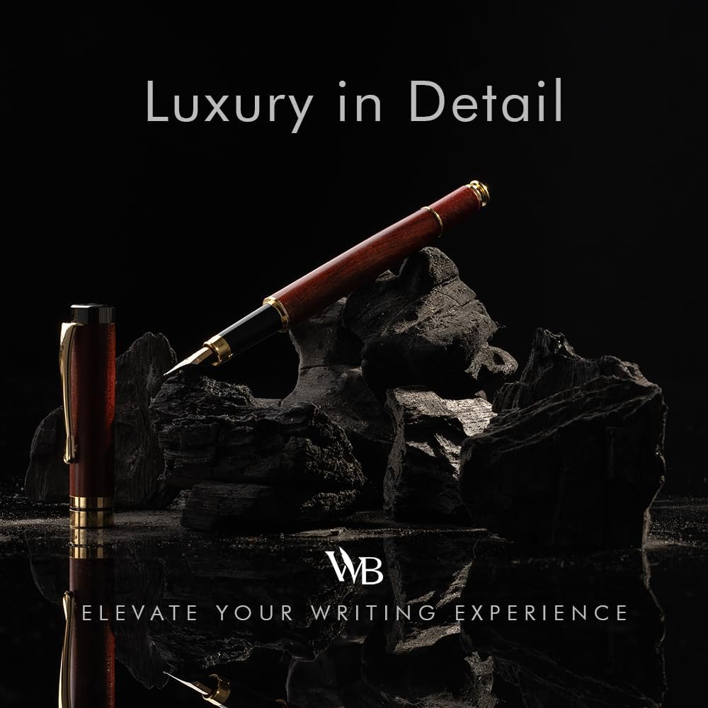 Wordsworth & Black Fountain Pen Set, Luxury Bamboo Wood - Fine Nib, Gift Case; Includes 6 Ink Cartridges, Ink Refill Converter -Journaling, Calligraphy; Drawing, Smooth Writing [Rosewood]