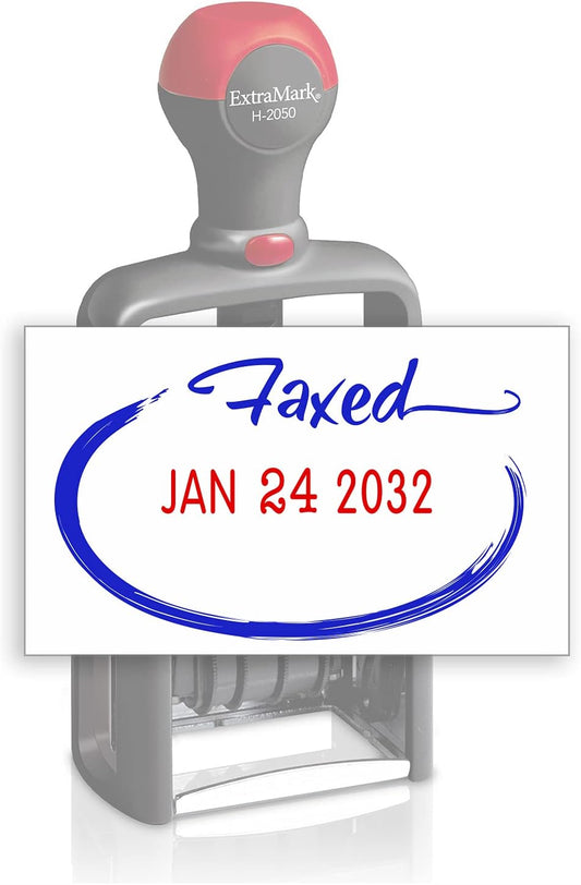 Heavy Duty Style Office Date Stamp with FAXED - Self Inking Dater - Style C - Blue & Red Ink Color