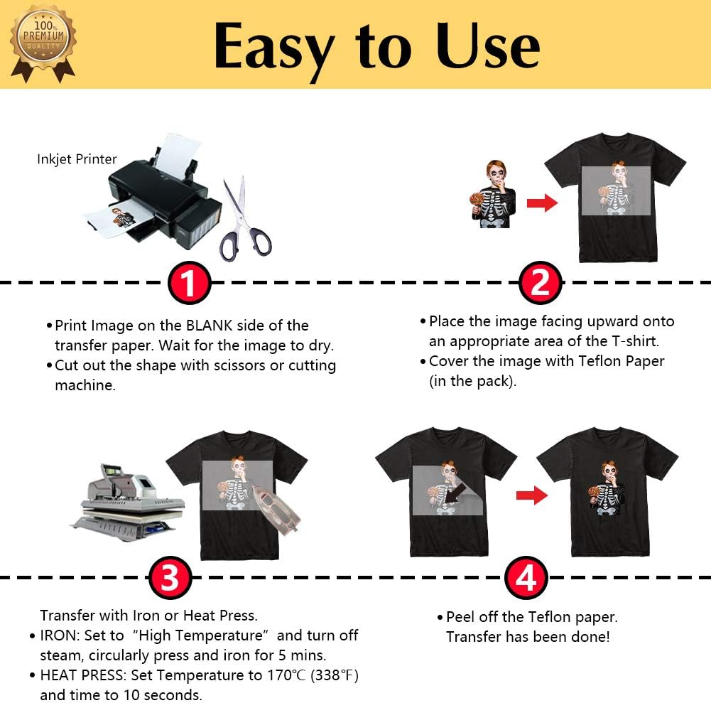 TransOurDream Heat Transfer Paper for Dark T Shirts (10 Sheets, 8.5x11'') GLOW IN THE DARK Iron on Transfers Paper Printable Heat Transfer Vinyl for Inkjet Printer