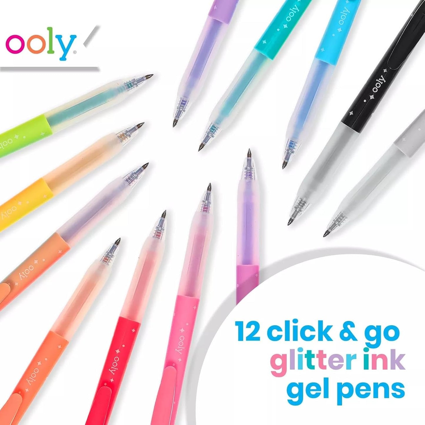 Ooly Oh My Glitter Gel Pens - Set of 12 Cute Art and Back to School Supplies for Girls, Planner Pen with Comfort Grip, Ideal Retractable Glitter Pens for Decorations & Office Use