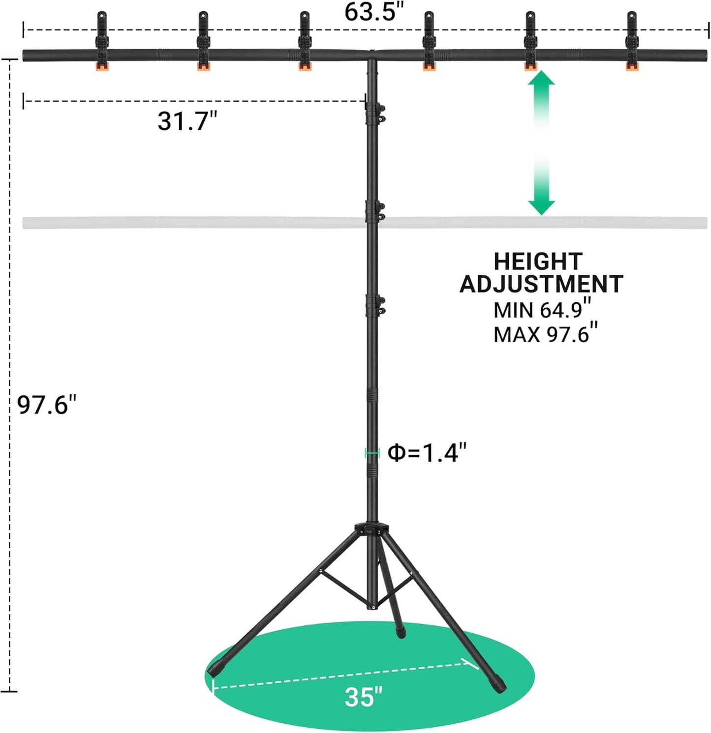 Green Screen Backdrop with Stand, 8x5.3ft Portable Greenscreen Background with Stand, T-Shape Green Screen Stand kit with 6 Spring Clamps, Sandbag, Carry Bag for Zoom, Video