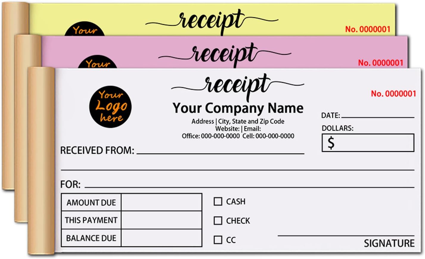Custom Invoice Book in 3-Part /2-Part Receipt Book with Carbon Copies Personalized Carbonless Service Invoice Form Books Sales Order Book with Company Name Logo Address,H2-Receipt Book