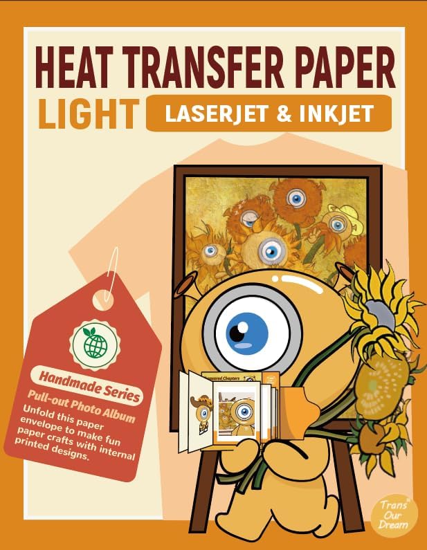TransOurDream Heat Transfer Paper for Laser & Inkjet Printer (10 Sheets, 8.5x11", Light) Iron on Transfers for Light Fabric, Printable Heat Transfer Vinyl for T Shirts