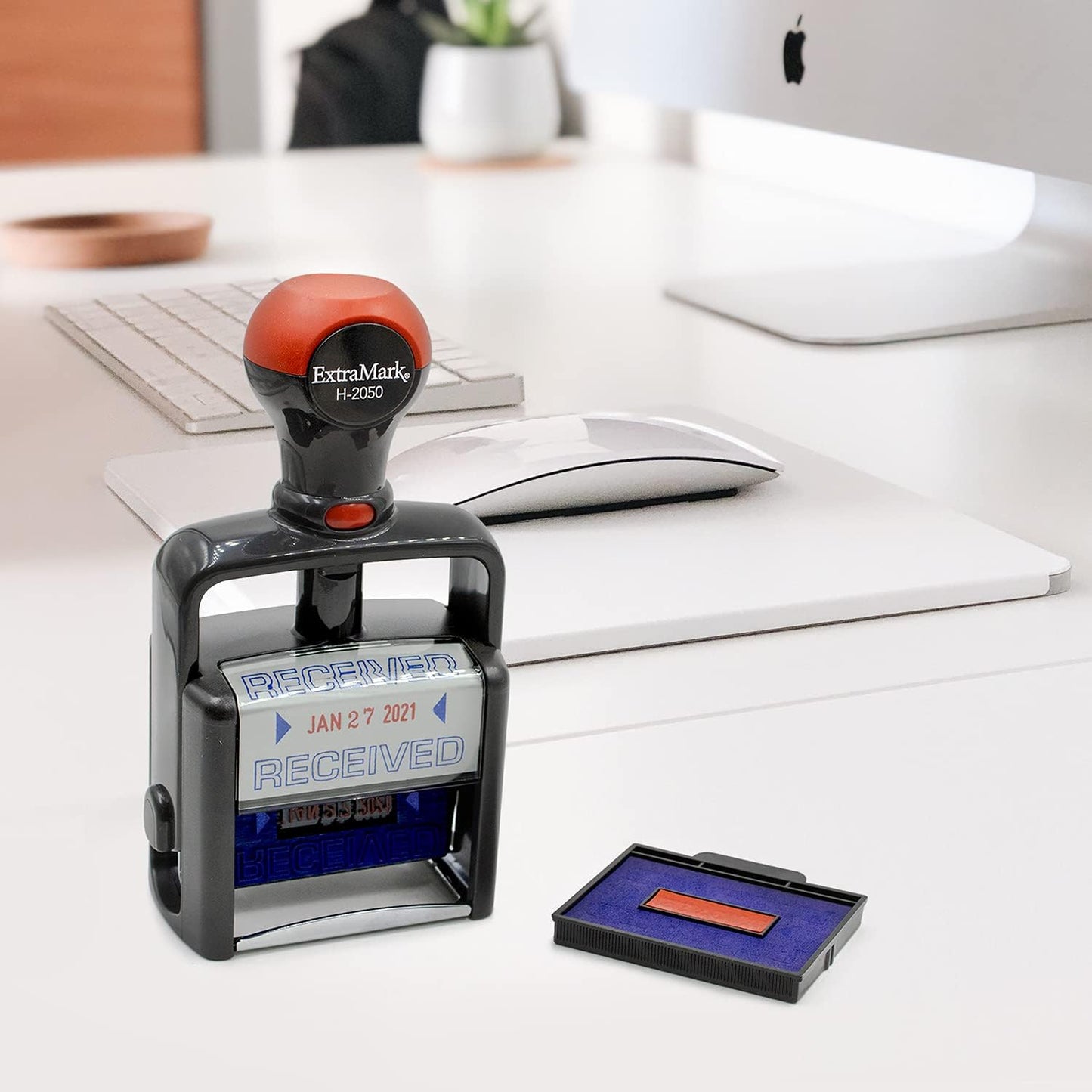 Heavy Duty Style Office Date Stamp with Paid - Self Inking Dater - Style C - Blue Ink Color