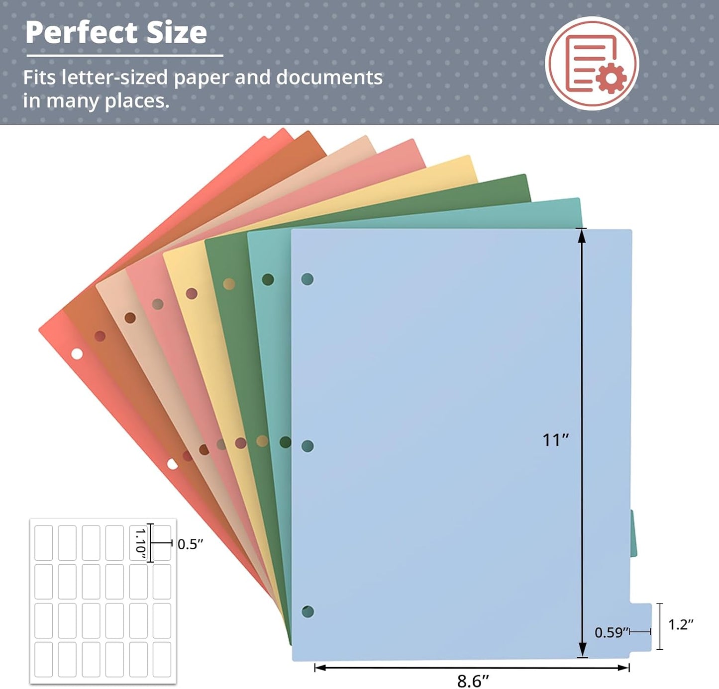 3 Ring Binder Dividers with Tabs, 24Pcs/3 Set Durable Plastic File Dividers, 8 Tab 3 Hole Punch Dividers, Letter Size, 3 Sets for School Office Document (Morandi Color)