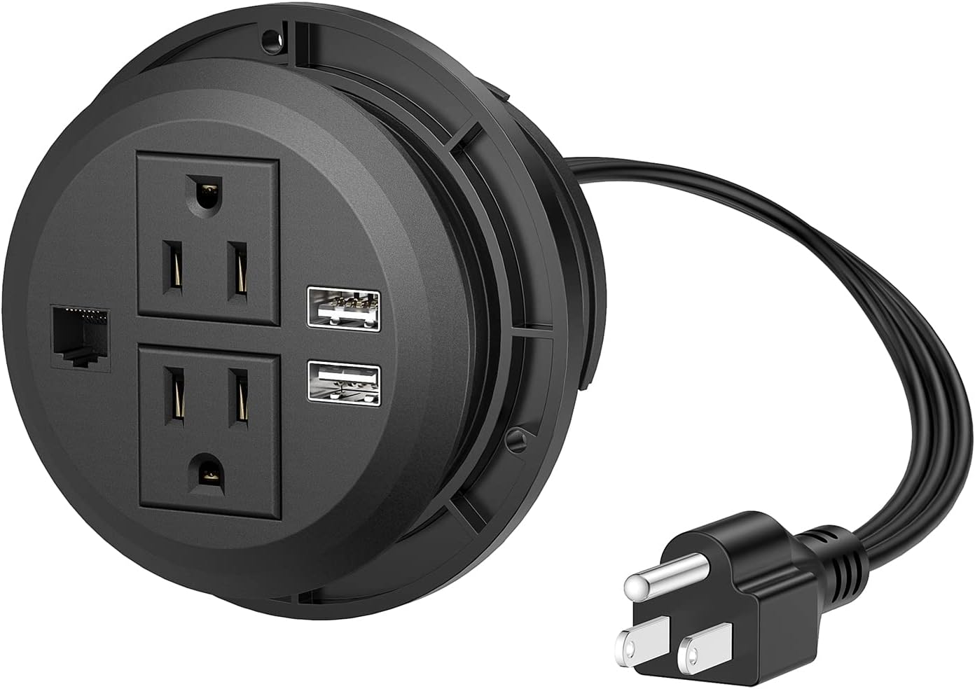 Desktop Power Grommet 3 inch, Desk Power Outlet Socket Recessed Power Strip with 2 AC Outlet & 2 USB Ports for Computer, Table, Kitchen, Office