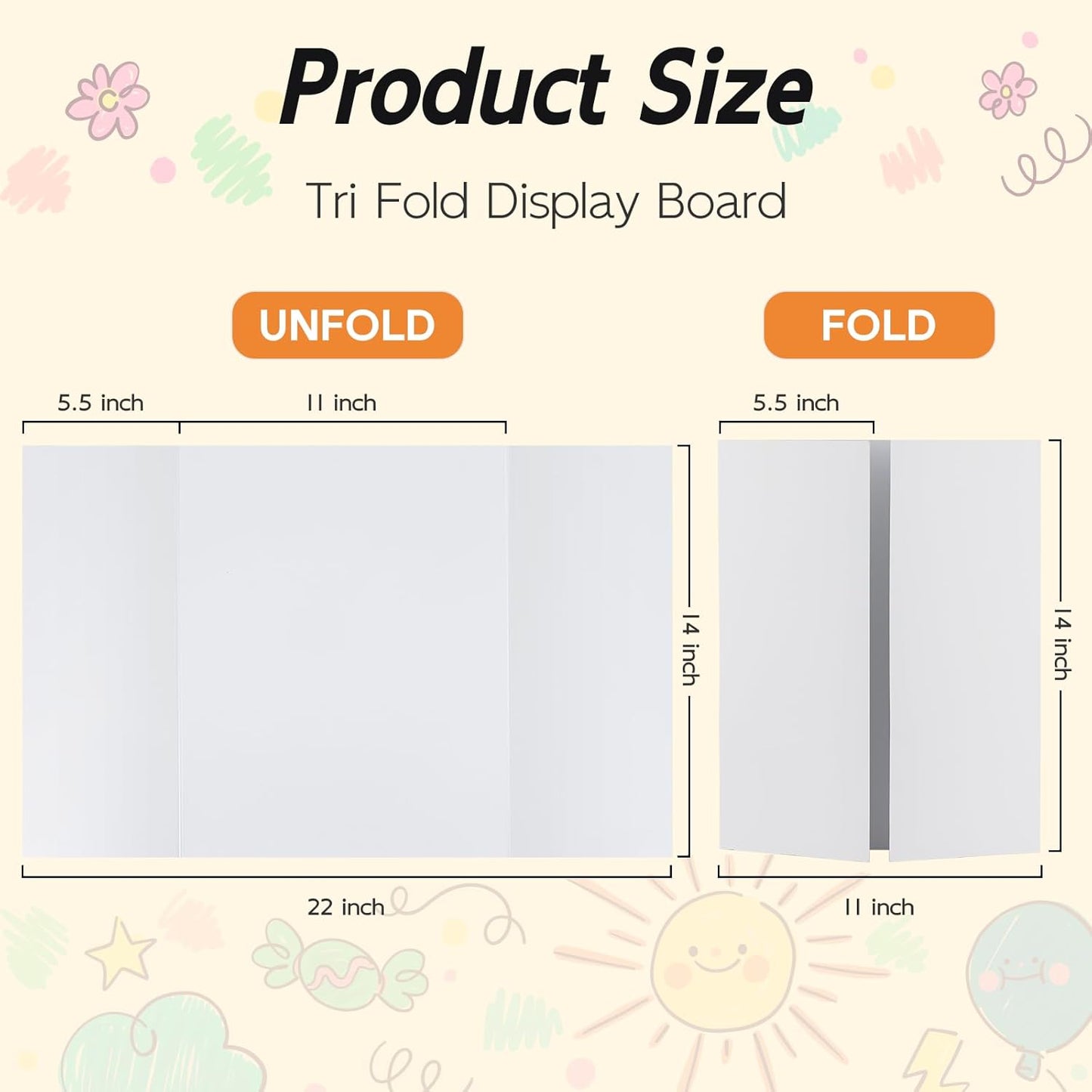 12 Pack Trifold Poster Board, 14x22 Inches White Presentation Board, Portable Display Board for Science Fair, School DIY Project and Business Exhibitions