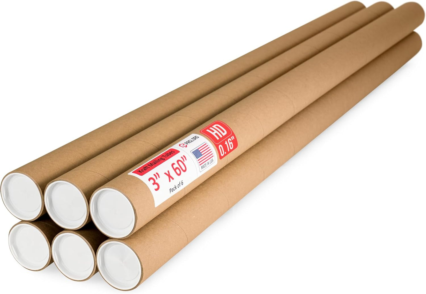 3" x 60" Heavy-Duty Reinforced Cardboard Mailing Tube, Pack of 6 Tubes with 12 Caps – Secure USPS Approved – Great for Shipping and Storing of Prints, Artwork, Posters or Documents