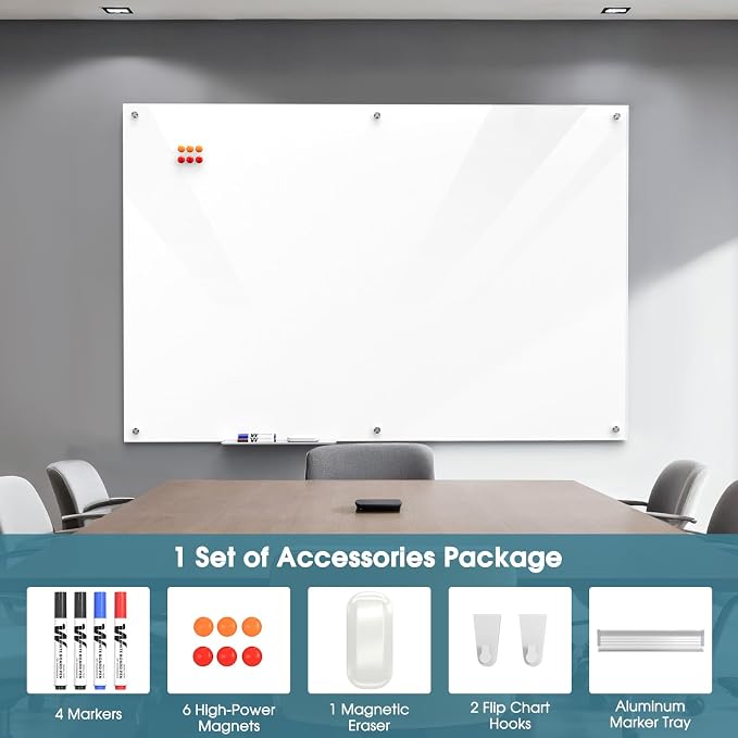 MaxGear Glass Whiteboard Wall Mounted, Frameless Magnetic Dry Erase Board - Image 4