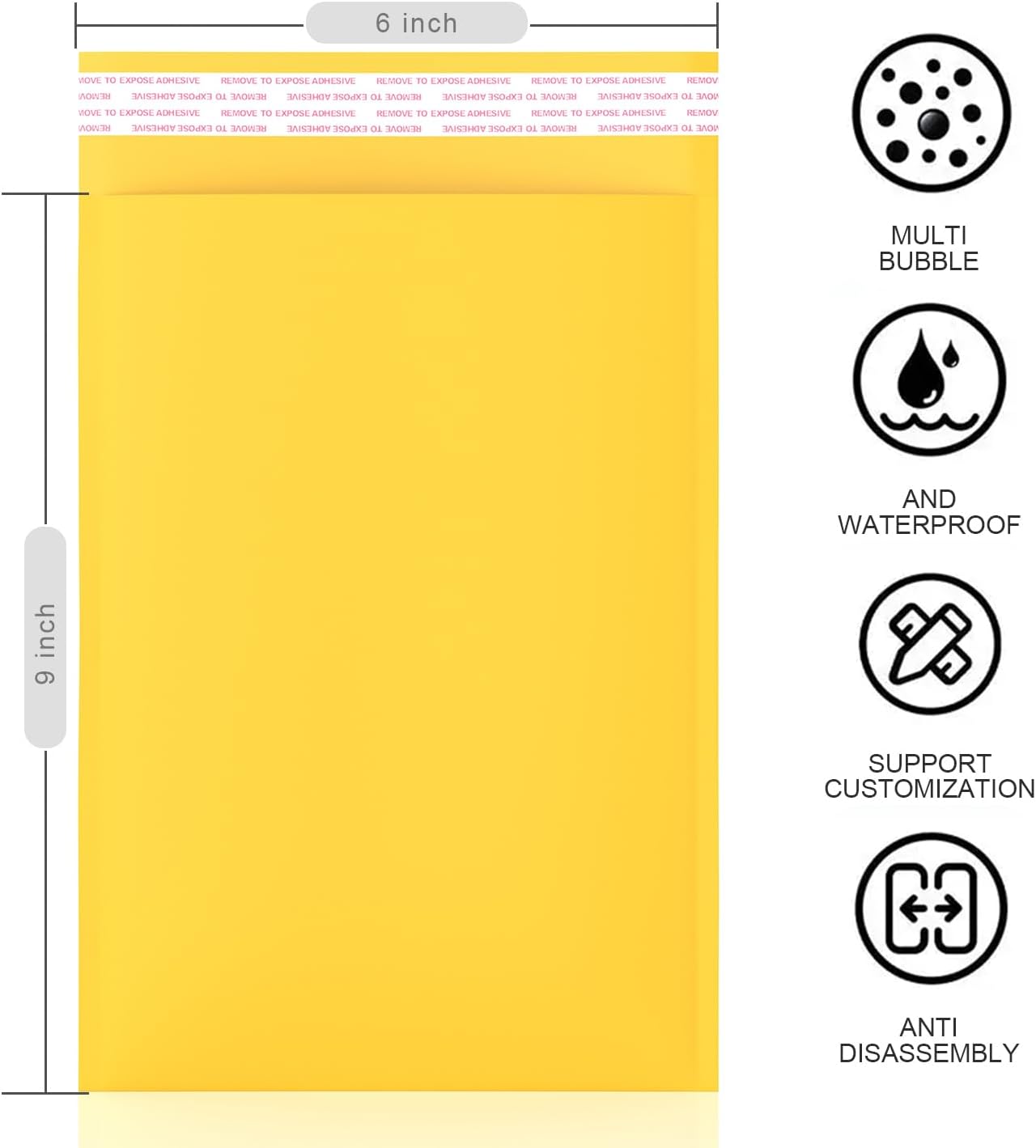 6x9 Inch Yellow Bubble Mailers - 50 Pack Shockproof Shipping Bags with Peel-and-Seal Adhesive, Lightweight Packaging for Fragile Items & Electronics