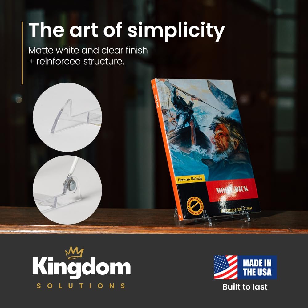 KINGDOM SOLUTIONS MADE IN USA 12-pack Sturdy & Durable Adjustable Acrylic Easels to Display Unnoticeably Plates, Art, Pictures & More - Unique on the Market