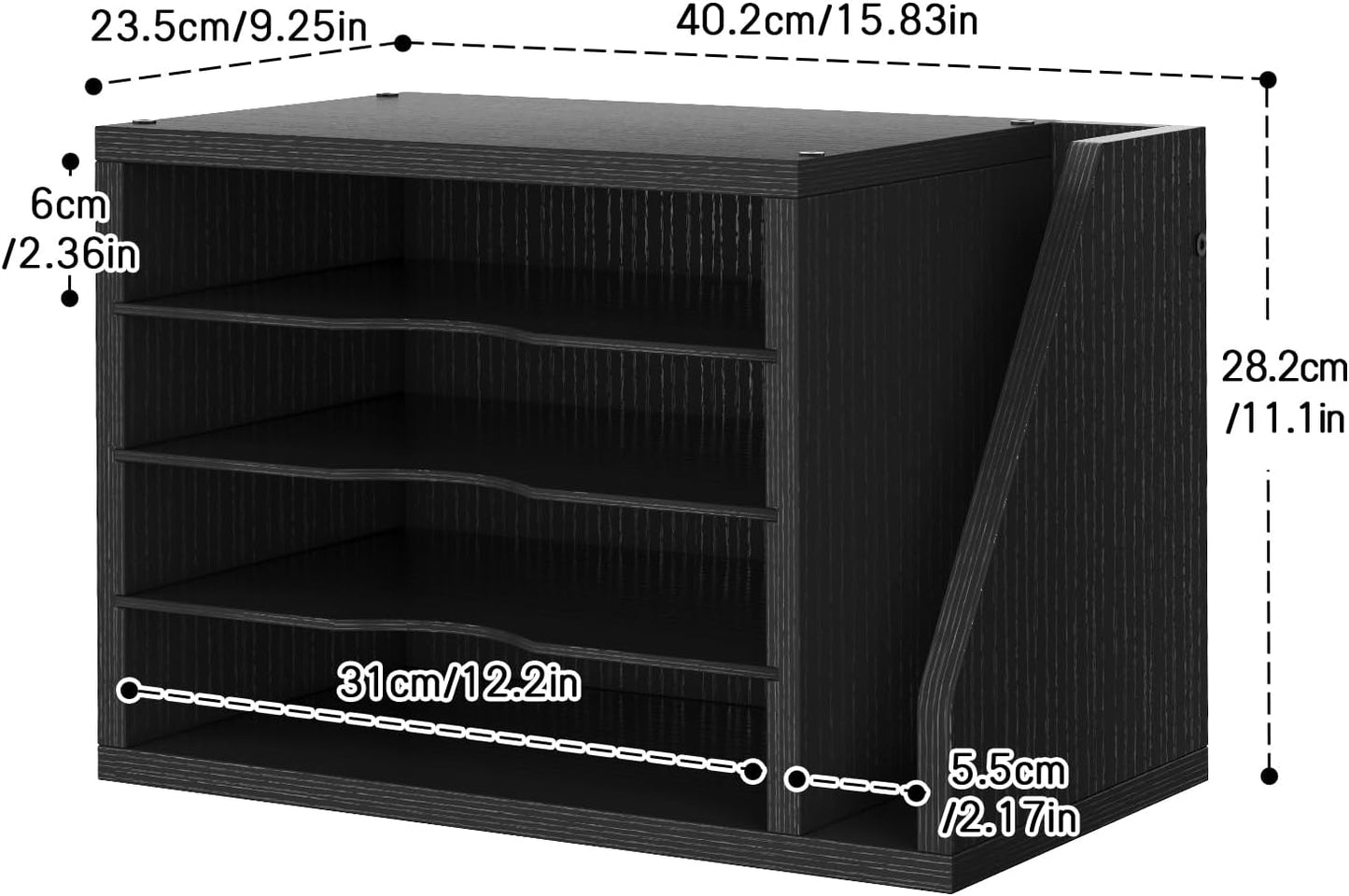 File Organizer Desktop, Wood Desk Organizer with 3 Adjustable Shelves, Mail Paper Sorter for Office, Home, File Holders for Envelopes, Mail Supplies or Magazines, Black