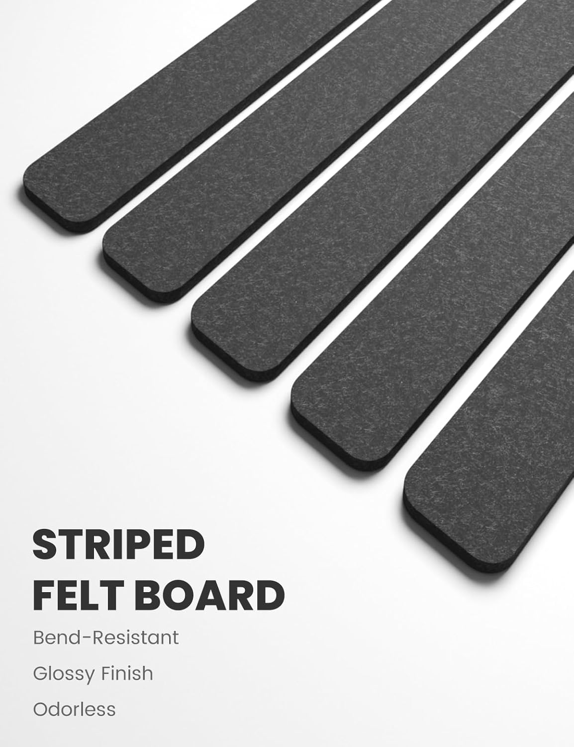 Cork Board Alternative Felt Strip Board 5-Pack 13"x2", Office Pin Board with 35 Push Pins, Adhesive Install for Bedroom Door & Home Office(Charcoal Gray)