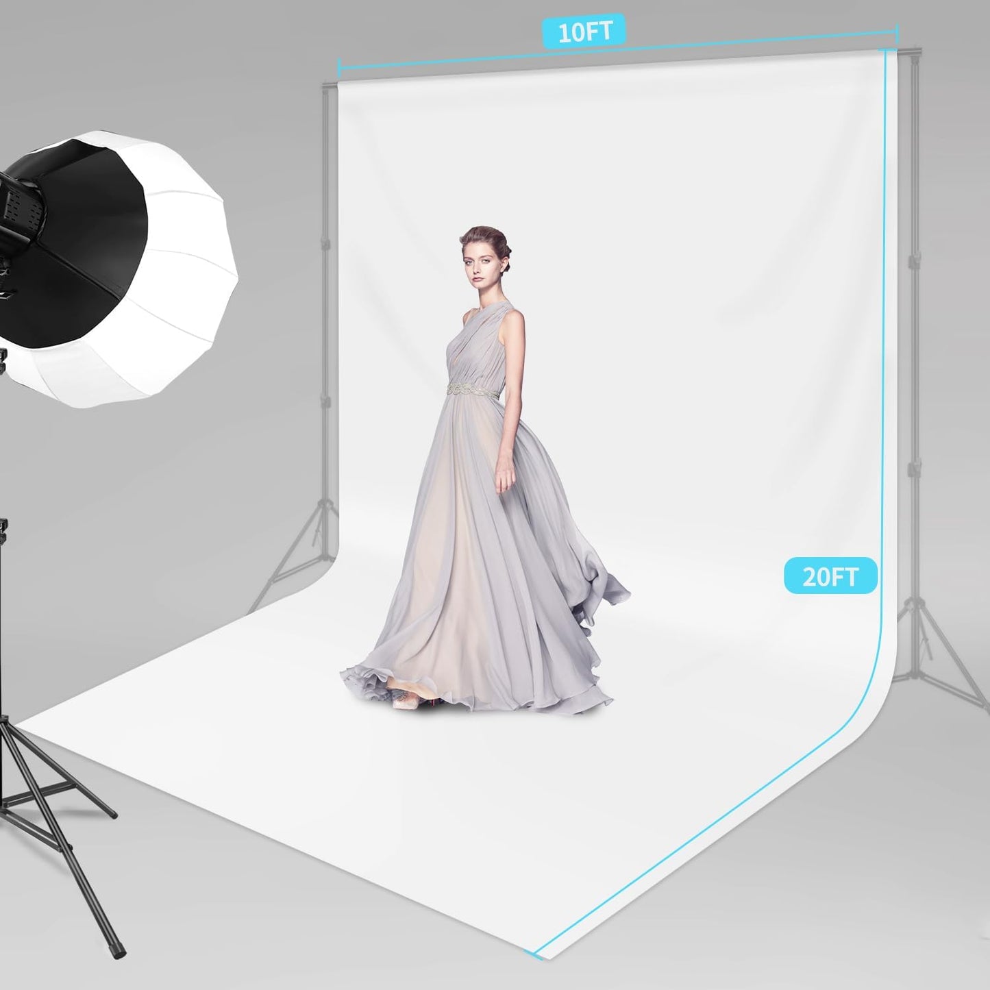 10 x 20 ft White Backdrop Background White Screen for Photography Video Recording Picture Shooting high Density Polyester Fabric Pure Recording Parties Curtain