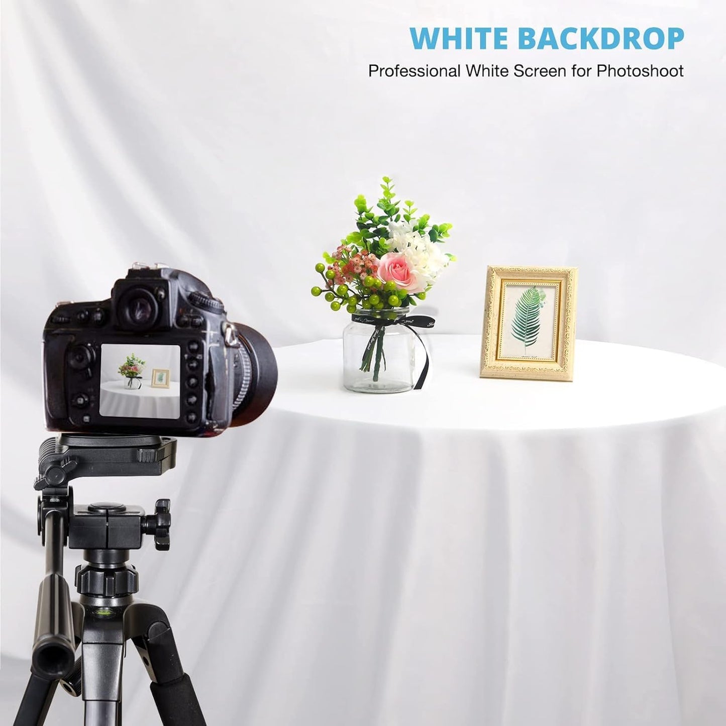 Aimosen 10 X 12 FT Large White Backdrop Background for Photography, Pure White Screen for Zoom Meeting, Polyester Cloth Fabric Curtain, Chromakey Video Photoshoot Studio YouTube Conference Streaming