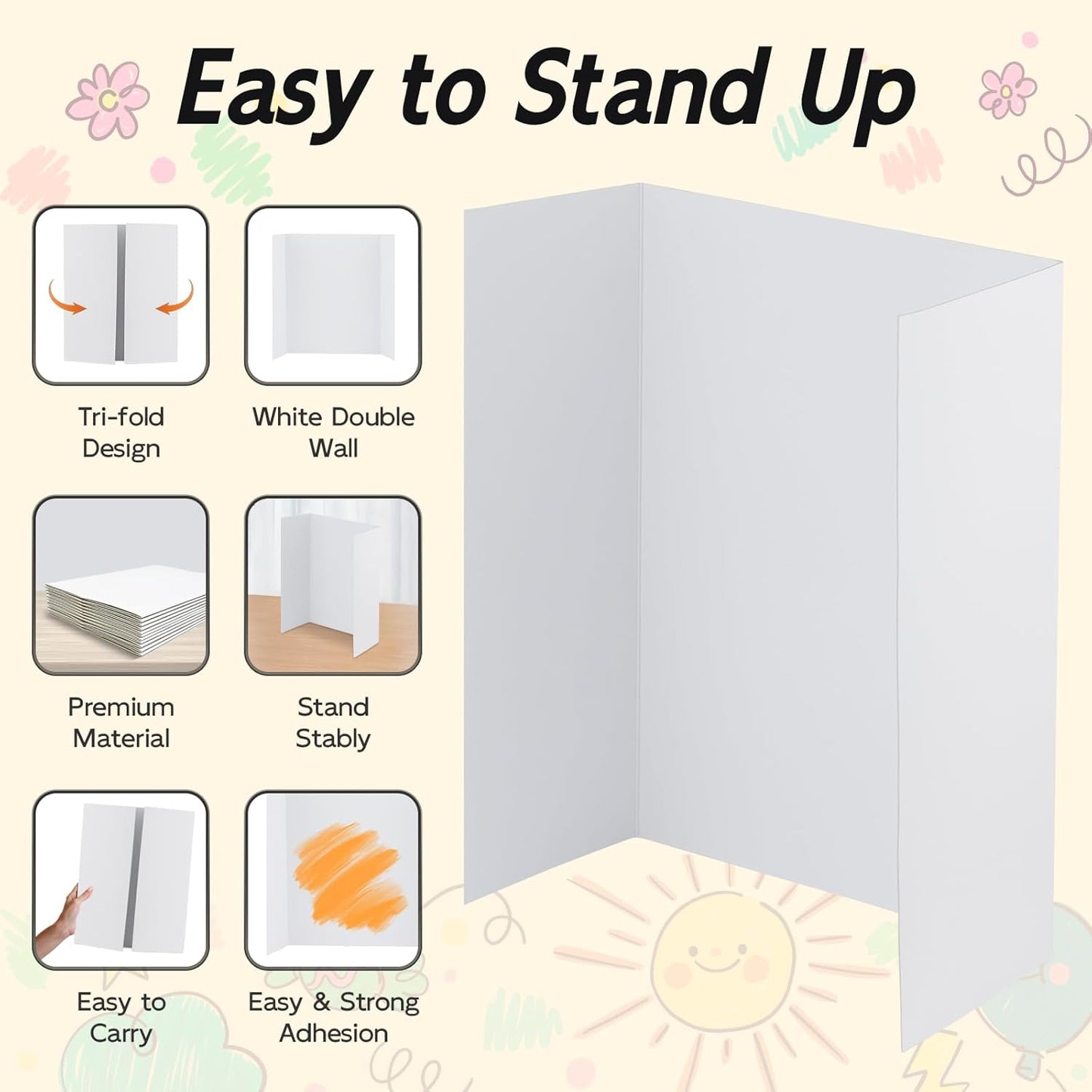 12 Pack Trifold Poster Board, 14x22 Inches White Presentation Board, Portable Display Board for Science Fair, School DIY Project and Business Exhibitions