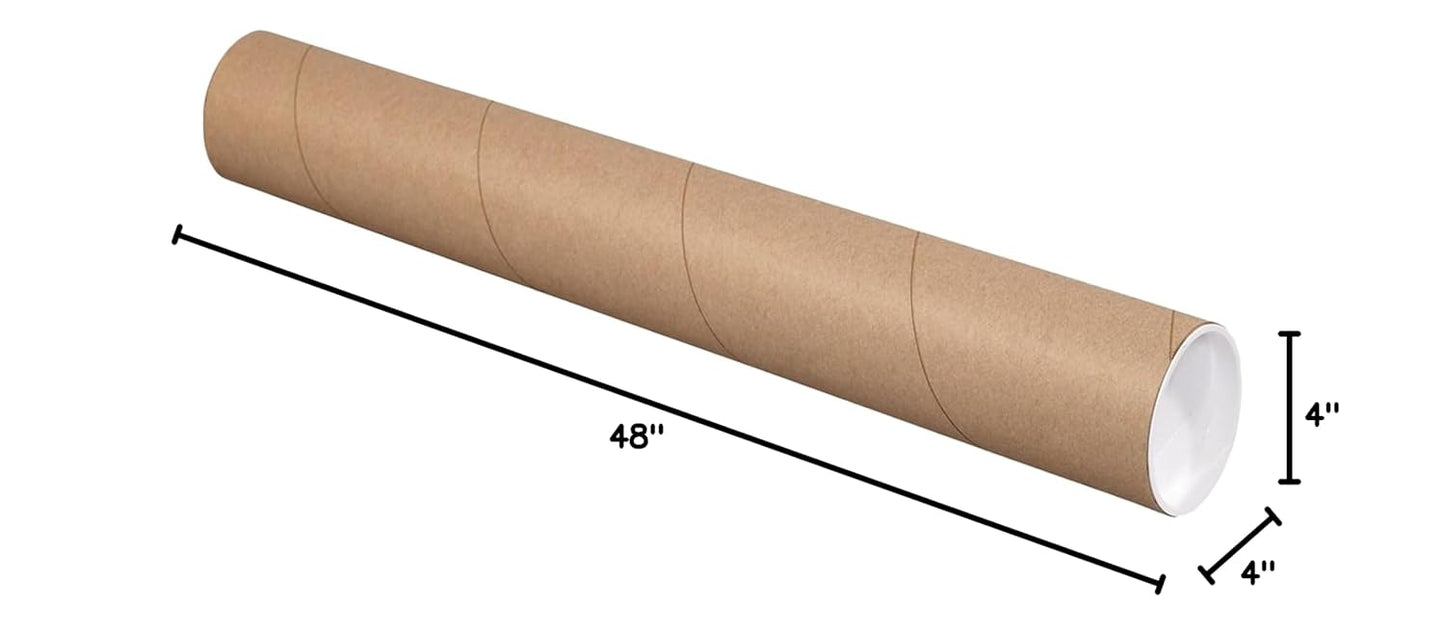BOX USA Cardboard Tubes with Caps, 36"L x 3"W x 3"H, Pack of 24 | Poster Tube for Mailing and Storage of Blueprints, Artwork, Crafts, Long Art Holder, 36 inches