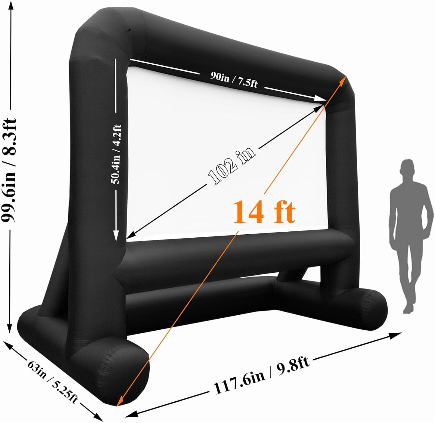 HuaKastro 14 FT Inflatable Projector Screen – One-Piece Design, Easy Setup Blow-Up Movie Screen with Quiet Fan, Ideal for Outdoor & Indoor Movie Nights, Backyard Events, and Parties (Stable Base)
