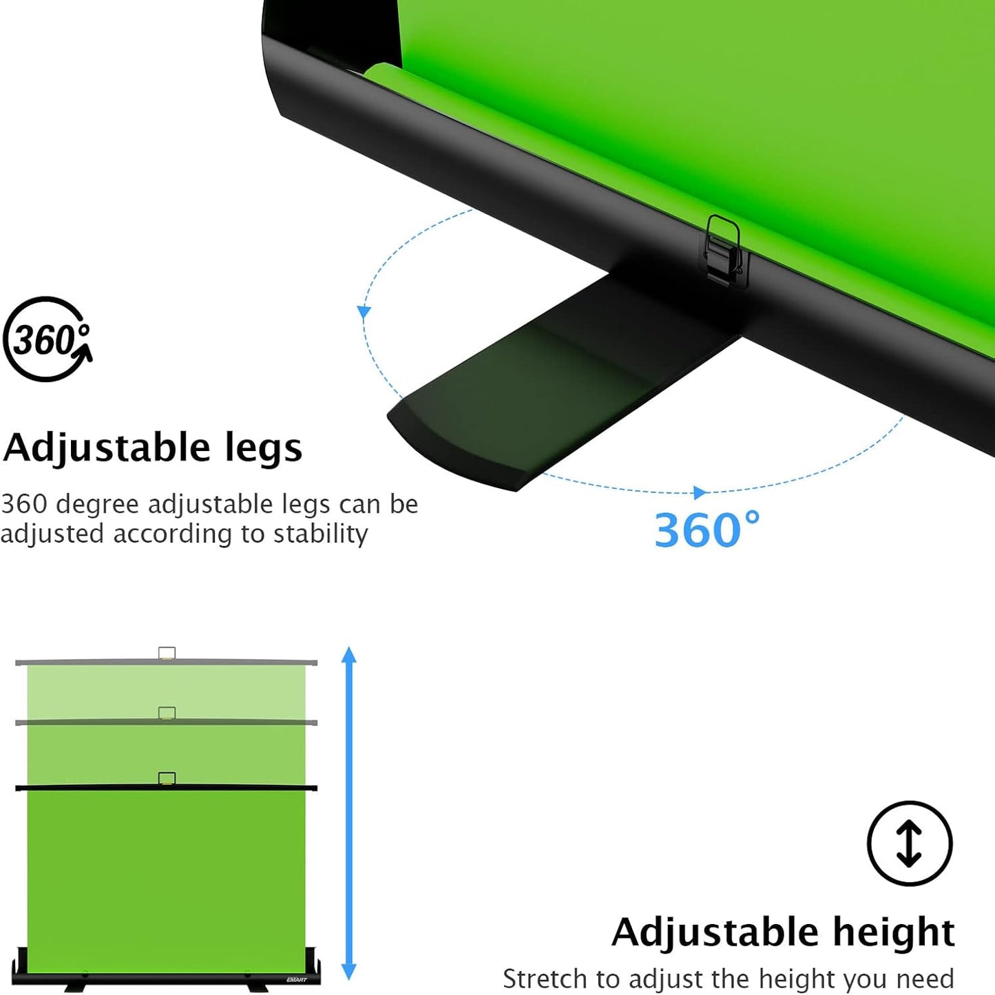 EMART Upgrade Green Screen, 61x72in Collapsible Chroma Key Panel for Background Removal, Portable & Retractable Wrinkle-Resistant Backdrop with Stand for Streaming, Photographic Studio, TikTok