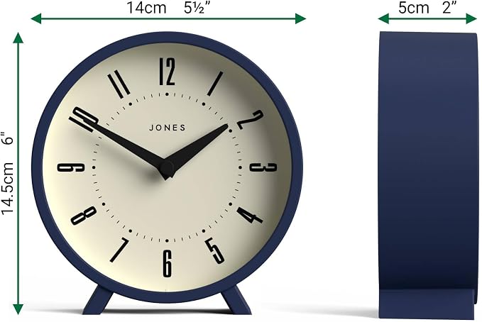 JONES CLOCKS® Venus Desk Clock | Modern Round Design | Blue | Stylish Retro Look - Image 3