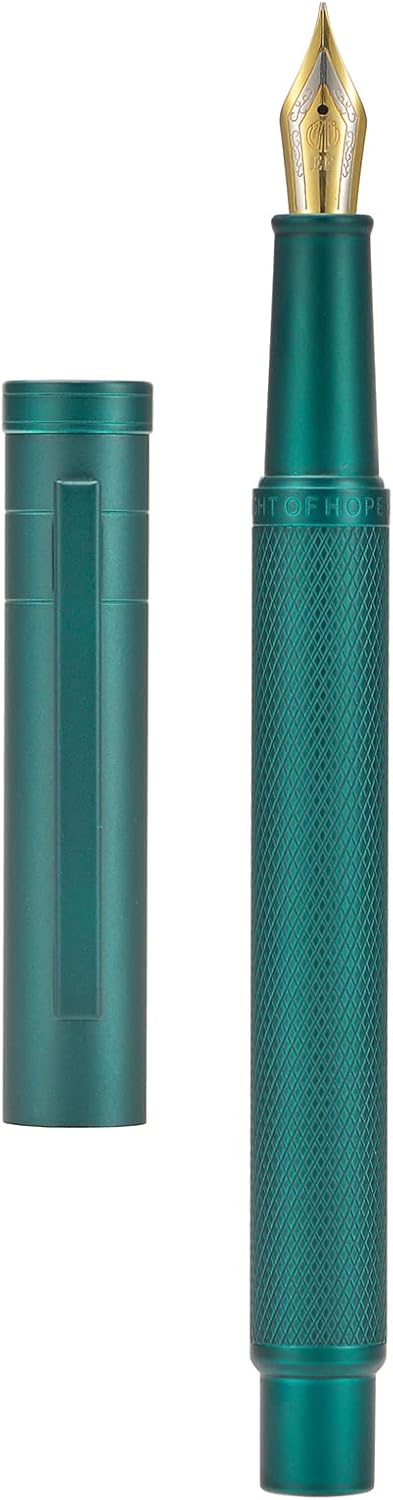 Asvine Dark Green Forest Fountain Pen Fine Nib Classic Design with Converter and Metal Pen Case Set