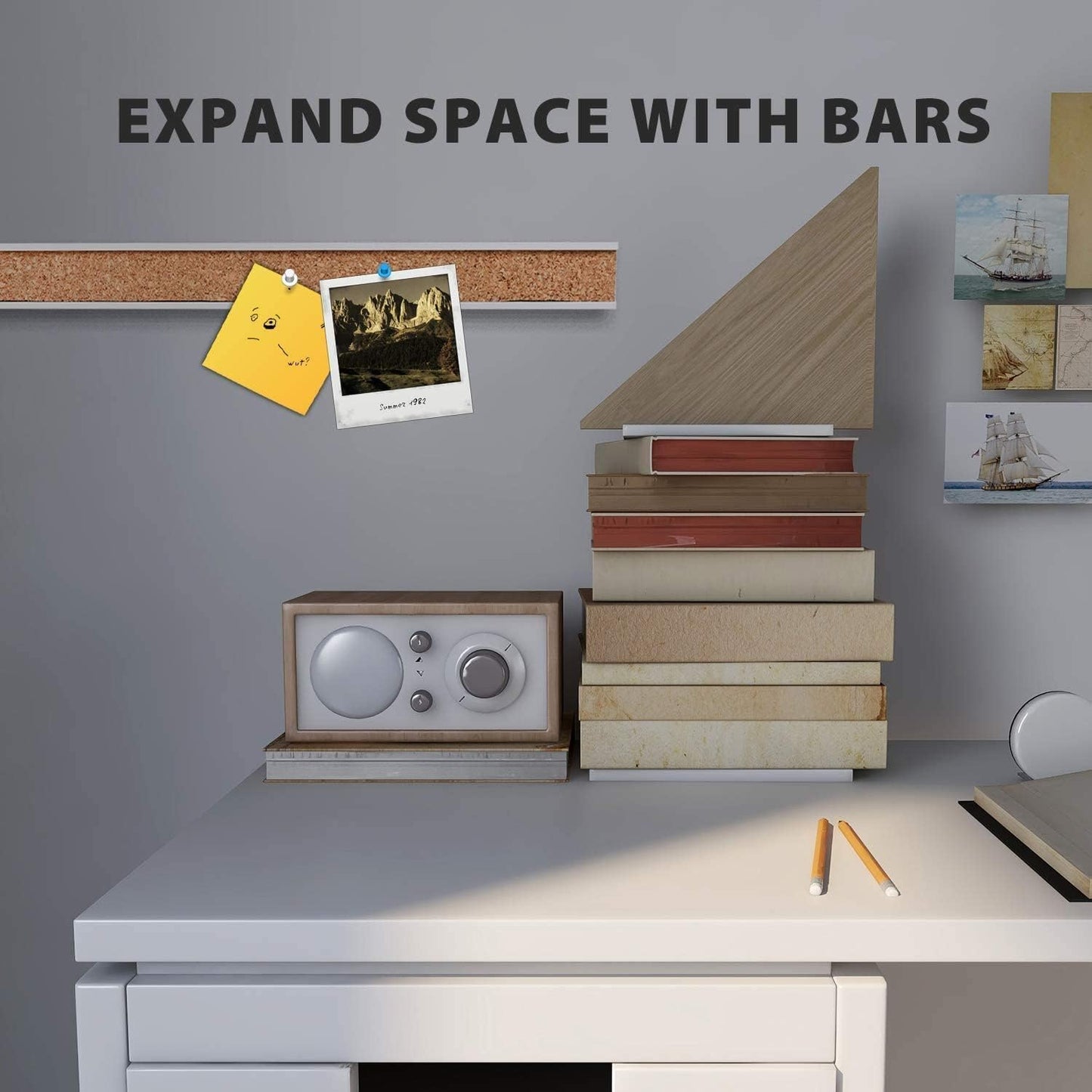 Corksidol Bulletin Bar Strip, Cork Board, Cork Strips, 48" x 1", Classroom, Office, Walls, Cubicle, Aluminum Frame,5 Pack, Silver