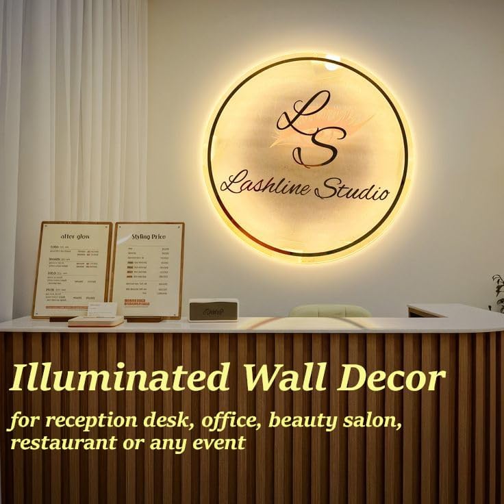 Custom Backlit Acrylic Sign, Illuminated Business Logo Sign, Personalized LED Logo Neon Signs for Business Office Beauty Salon Decor (Round, 15"~48")