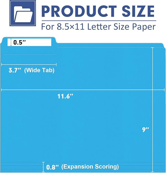 File Folder, PANDRI 270 Pack Colored File Folder, 1/3 Cut Tabs, Letter Size - Image 2
