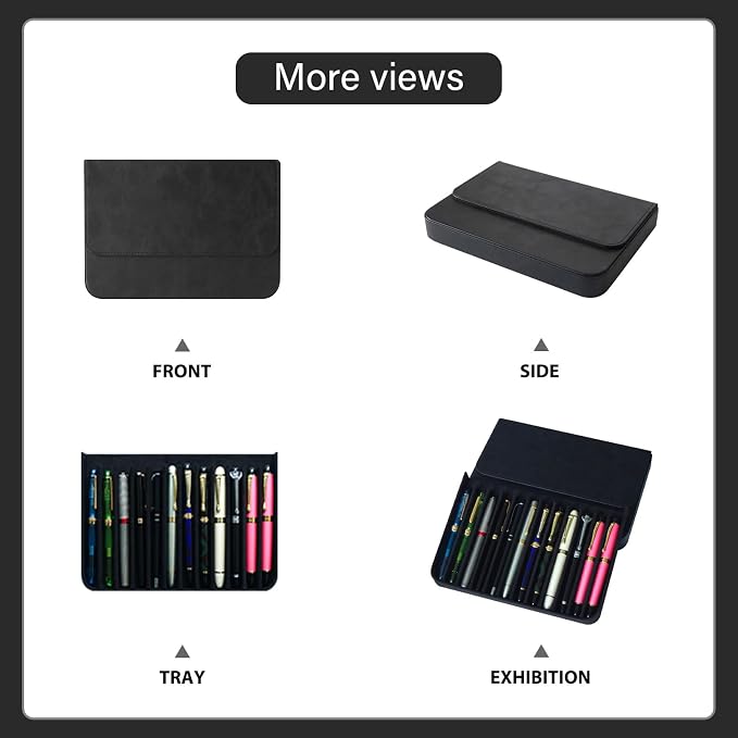 PU Leather 12 Fountain Pen/Pencil Tray Case Organizer, Fashion Design, Magnetic - Image 5